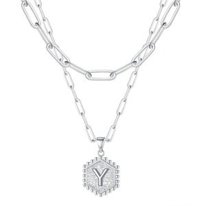 New Layered Necklace Initial Y Silver Toned large links‎